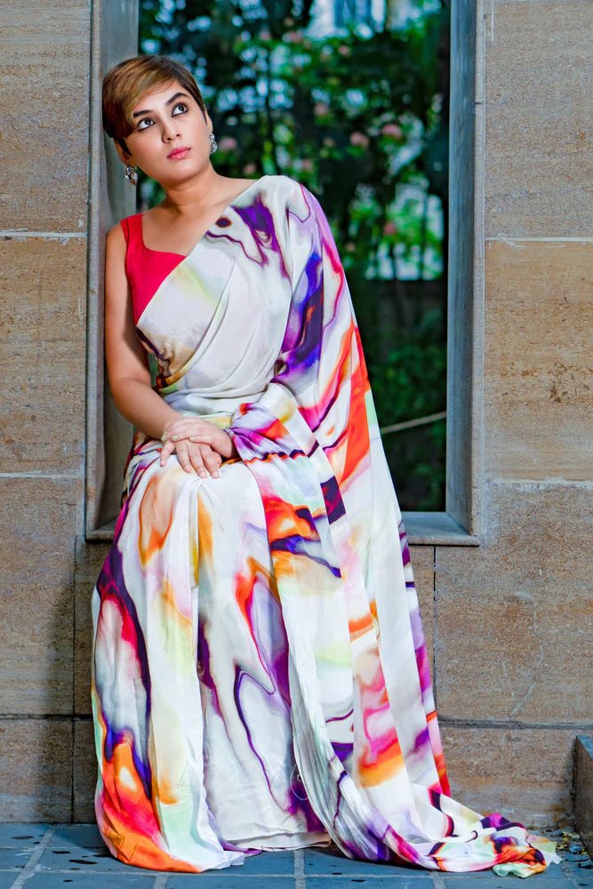 Marble print Crepe saree