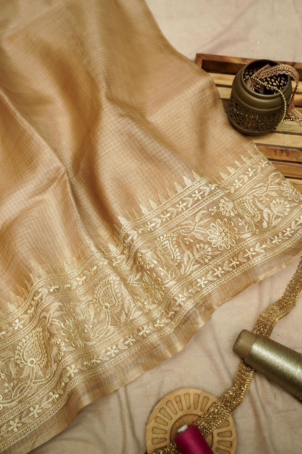 Pure Kora Tusser Embroidery saree
