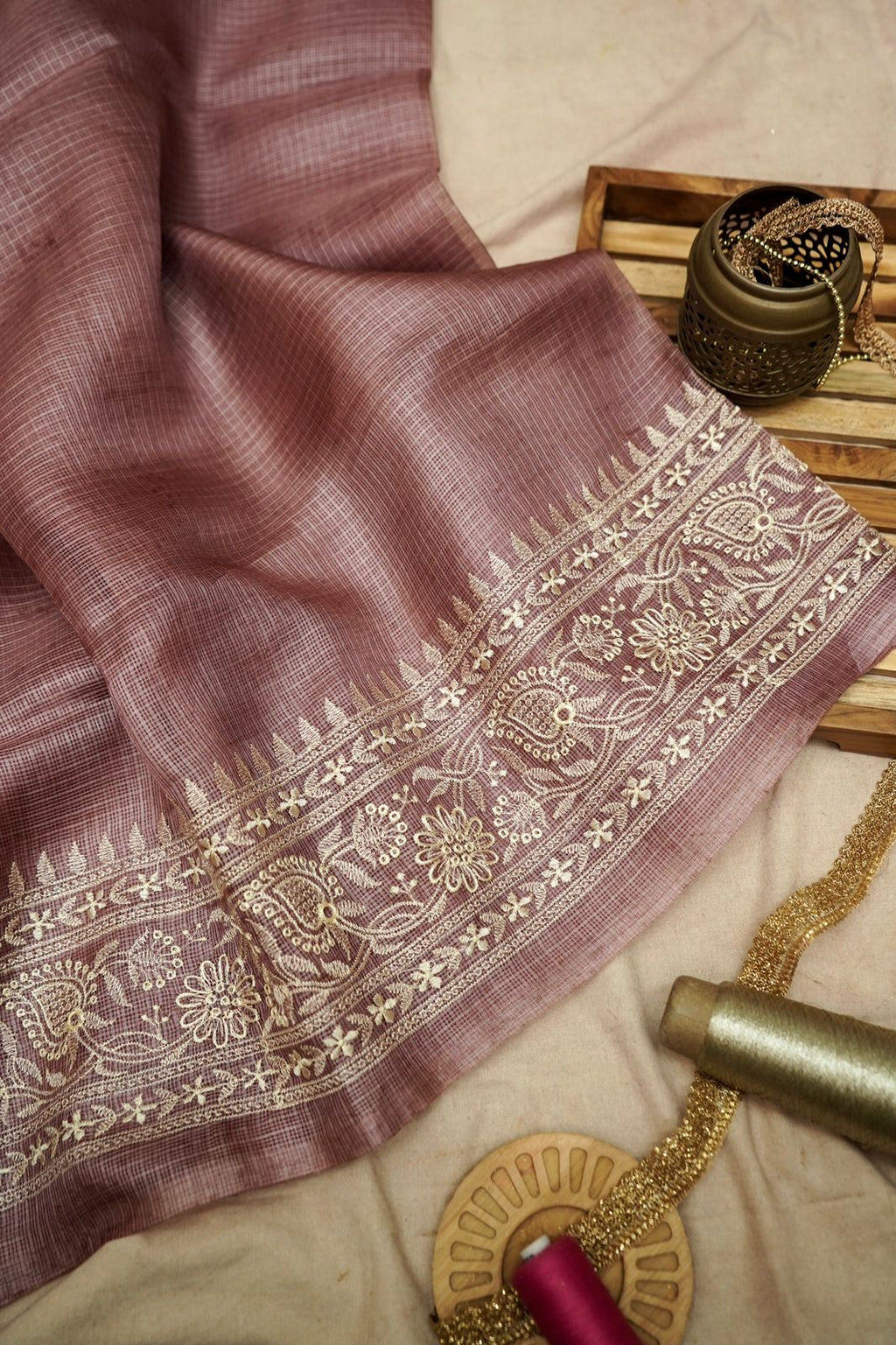Pure Kora Tusser Embroidery saree