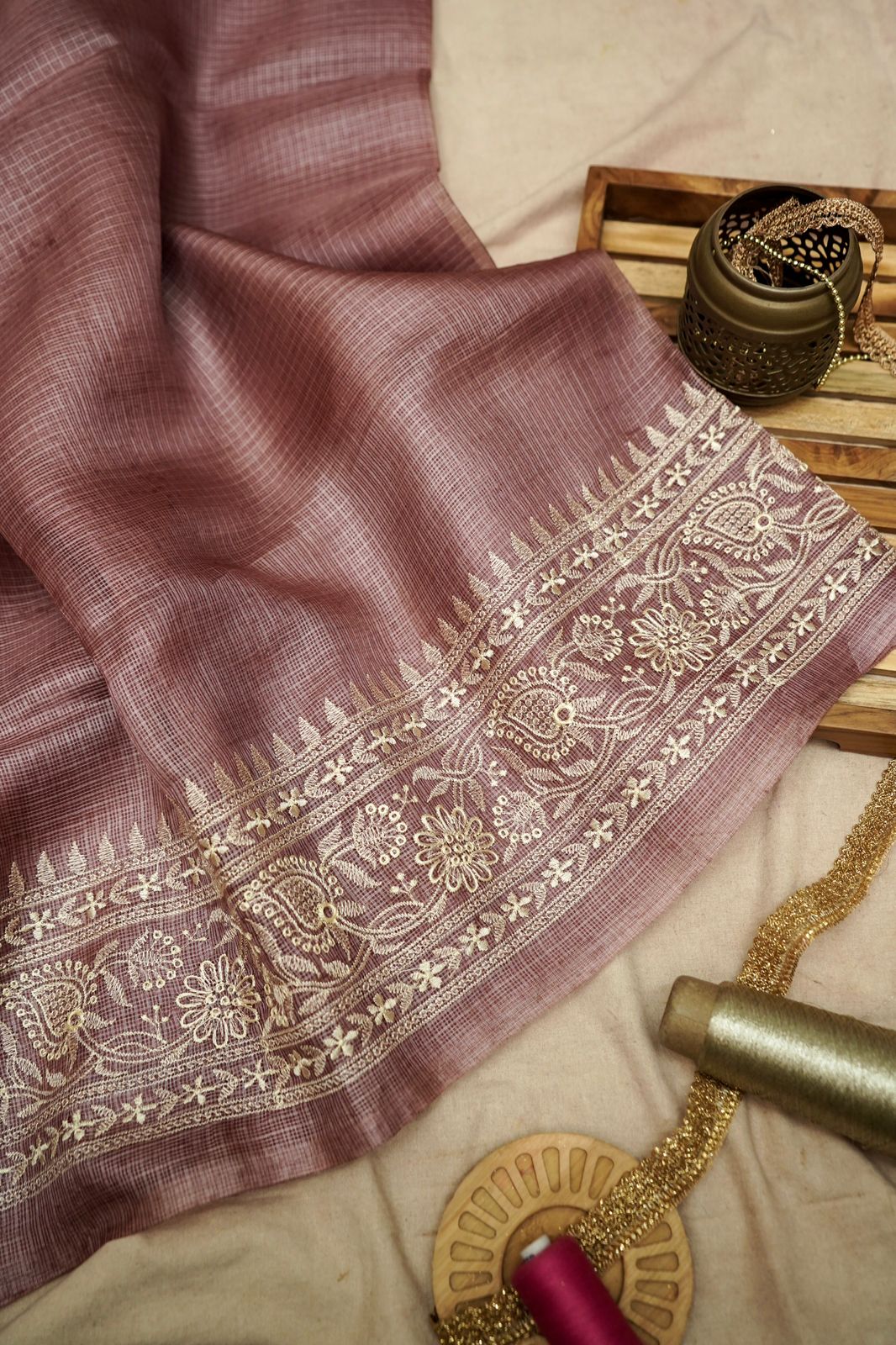 Pure Kora Tusser Embroidery saree