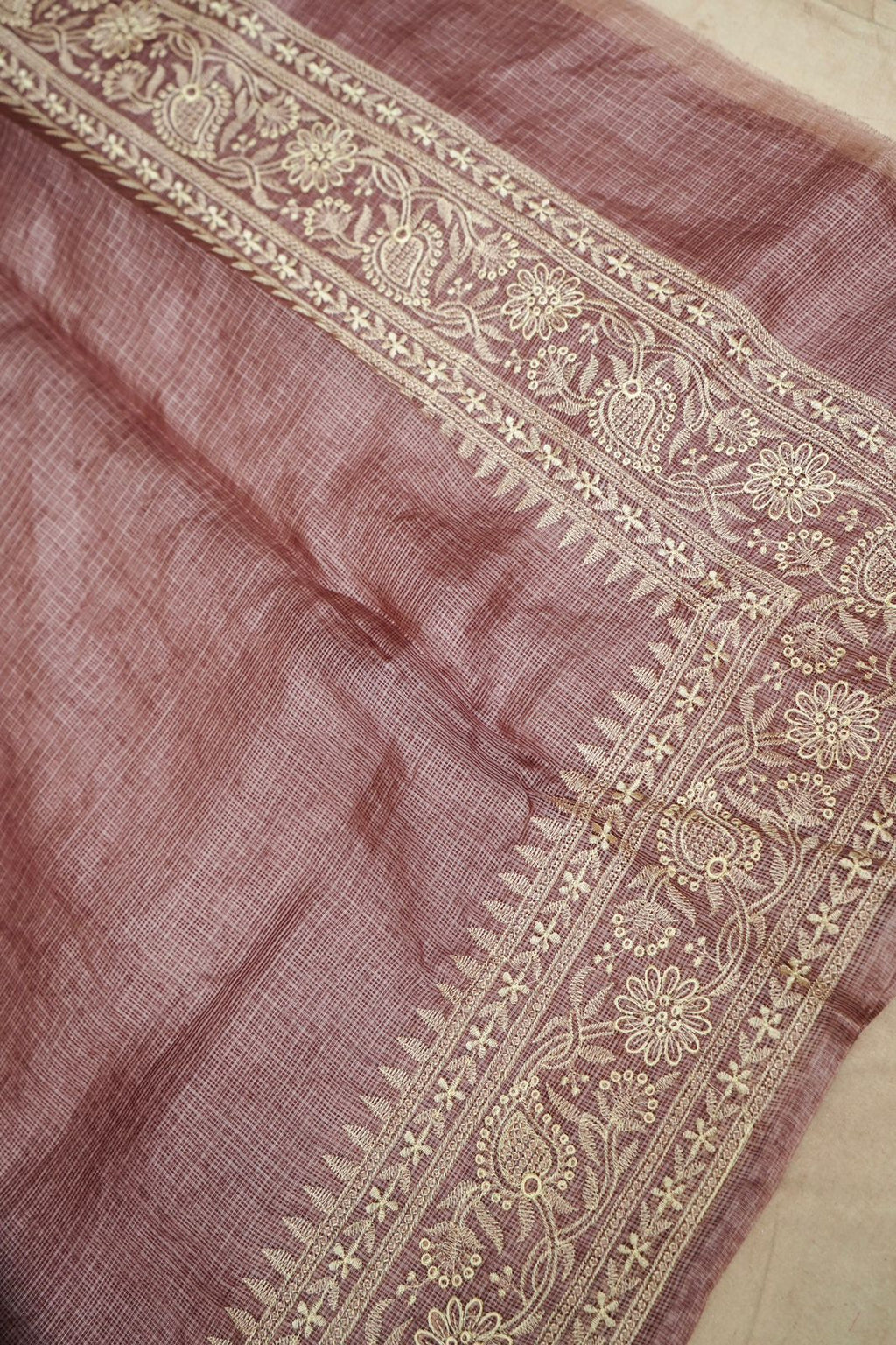 Pure Kora Tusser Embroidery saree